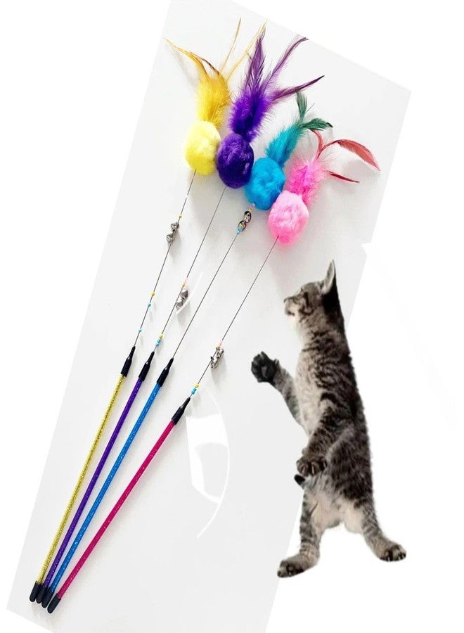 PET FUN Interactive Cat Teasing Stick | Engaging Feather Pom Pom Wand Toy Set for Kitten & Cats, Activity Cat Teaser Play Stick with Bell for Fun Exercise & Playing for Indoor (Pack of 1) - Image 1